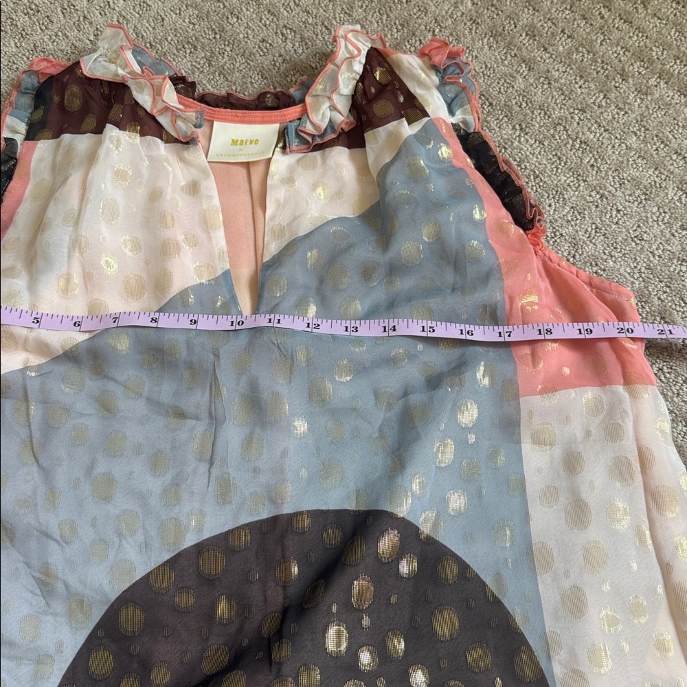 Maeve by Anthropologie Sheer Ruffle Neck Polka Dot Sleeveless Top - Picture 4 of 9